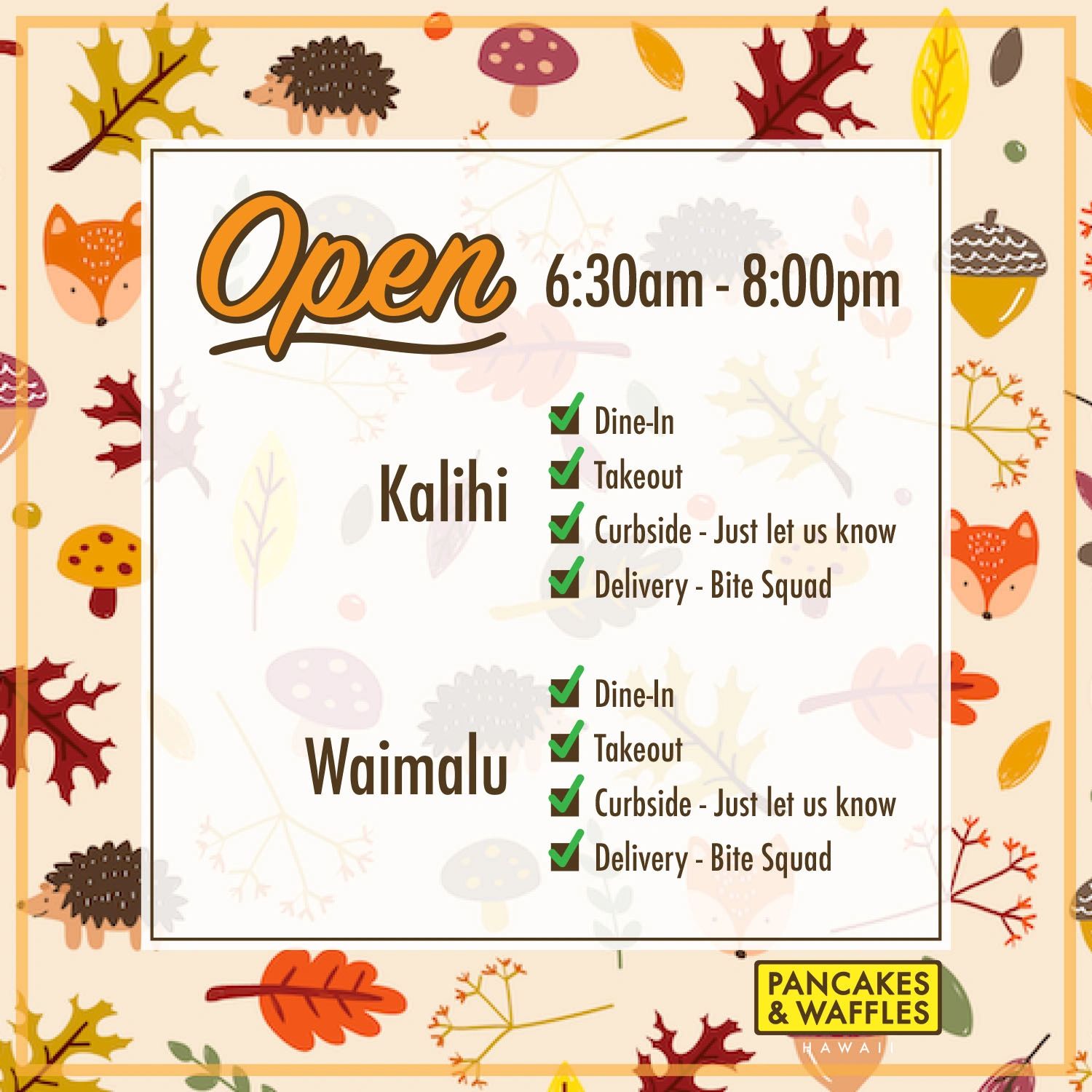 Menu Pancakes and Waffles Hawaii